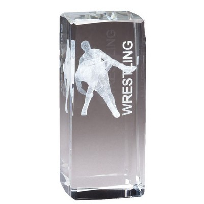 Crystal Block with 3-D Laser Wrestling, Male (2" x 4.5")