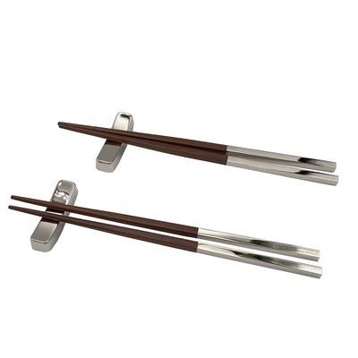 Metal-Wood Chopsticks Sets w/Metal Rest (2pairs)