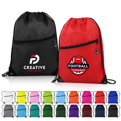 Drawstring Backpack with Front Zipper Pocket