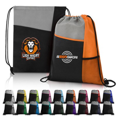 Tri-Colored Mesh Pocket Drawstring Backpack