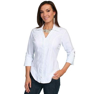 Cantina Collection ¾ Sleeve Blouse w/Point Collar