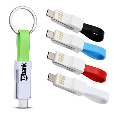 3-in-1 USB Slide Magnet Charging Cable w/Keychain