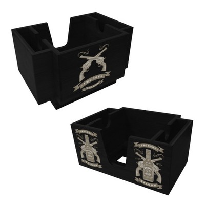 Black Wood Three-Compartment Napkin Holder