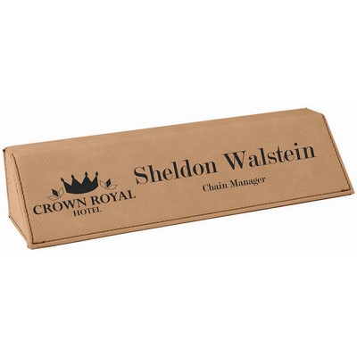 8 1/2" Light Brown Laser Engraved Leatherette Desk Wedge