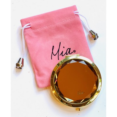 Jeweled Compact Mirror - Gold Metal