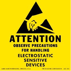 Attention Electrostatic Sensitive Devices Removable Labels - 2" x 2"