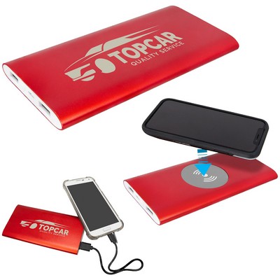 Red 8000mAh Power Bank & Wireless Anodized Aluminum Charger w/Power Cord