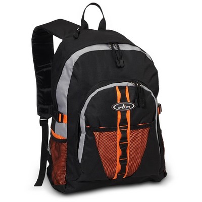 Everest Backpack with Dual Mesh Pocket, Orange/Gray/Black