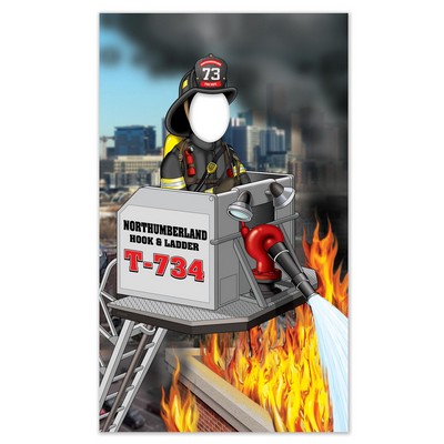 Iconic Firefighter on Ladder Truck Photo Prop