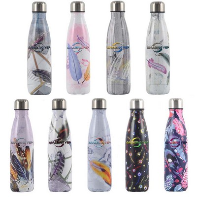 Feather Pattern Cola-Shaped Stainless Steel Bottle 17oz.