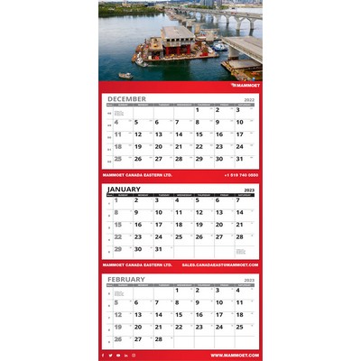 3 Month at a View European Wall Calendar