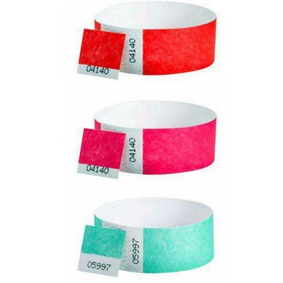 3/4" wide x 10" long - 3/4" Tyvek Removable Stub Numbered Wristbands Printed 1/0