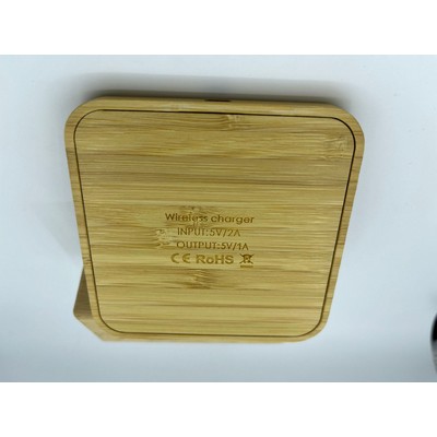 10W Bamboo Square Wireless Charger W/Dual USB Output