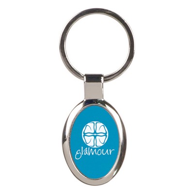 1 1/8" x 1 5/8" Blue Laserable Oval Keychain