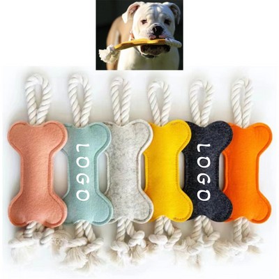 Felt Bone Shape Plush Dog Chew Toy w/Rope