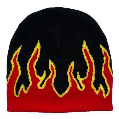 Flame Pattern Stretch Beanie With Custom Logo