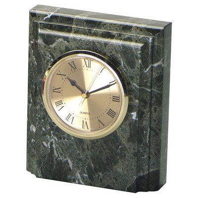 Square Jade Leaf Green Marble Clock w/Fancy Bevel