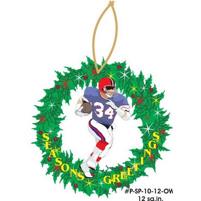 Football Player Promotional Wreath Ornament w/ Black Back (12 Square Inch)