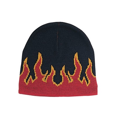 Jacquard Knit Beanie Cap w/ Flames