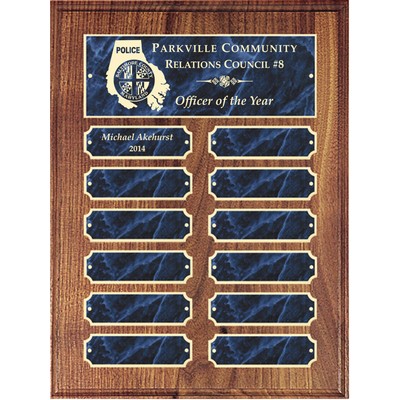 Elegant American Walnut Perpetual Plaque w/ 12 Blue Plates (9"x12")