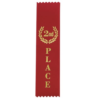 2nd Place Red Satin Ribbon w/Zig-Zag Cut Top & Bottom