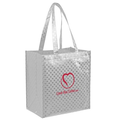 Metallic Gloss Designer Grocery Tote Bag w/Patterned Finish & Poly Board Insert