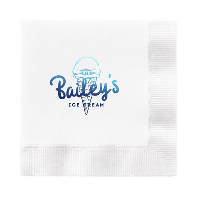 Foil Stamped 3 Ply White Beverage Napkin