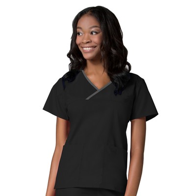 Maevn Core Contrast Mock Wrap Scrub Top