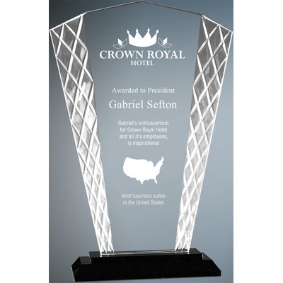 Fan Accent Glass Award on Black Base (9 1/2")