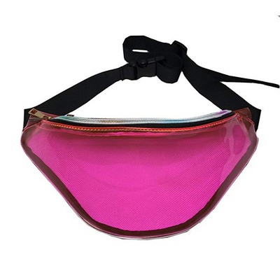 Clear Pink Neon Vinyl Hologram Fanny Pack Belt Waist Bum Bag Laser Travel Beach Purse