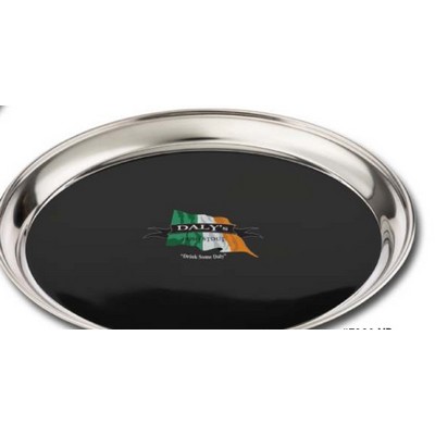 14" Round Stainless Steel Bar Tray w/Non-Skid Black Vinyl