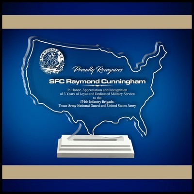 8" USA Shaped Clear Acrylic Award with a Wood Base