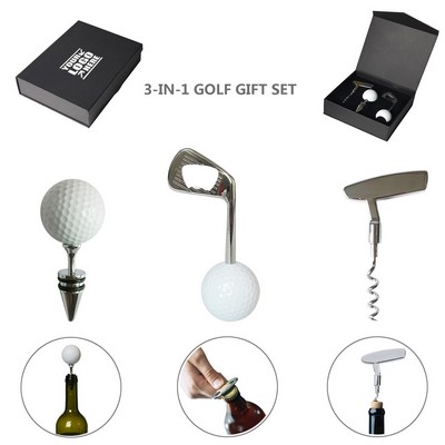 3 IN 1 Luxury Wine Golf Gift Wine Kit Stopper Bottle Opener