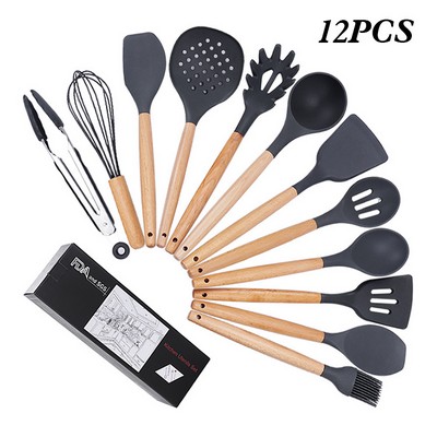 12-Piece Silicone Cookware Sets With Wooden Handle