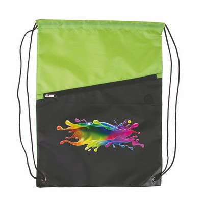 Two-Tone Poly Drawstring Backpack with Zipper - Full Color Transfer (13" x 16.75")