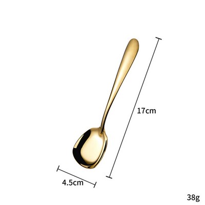 6.69 Inch Gold Surface 304 Stainless Steel Medium Size Square Bottom Soup Spoon W/ Inclined Handle