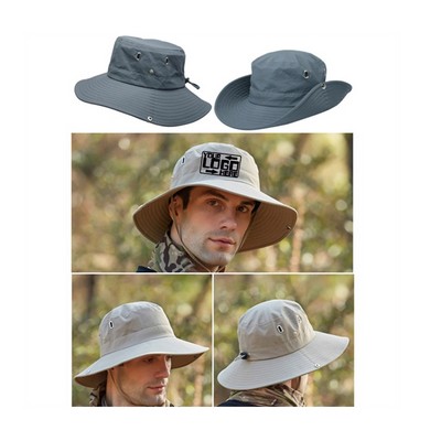 Fishing Wide Brim Sun Bucket Hat w/ Embroidery