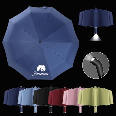 Anti-UV Automatic Open Foldable Umbrella , LED Flashlight