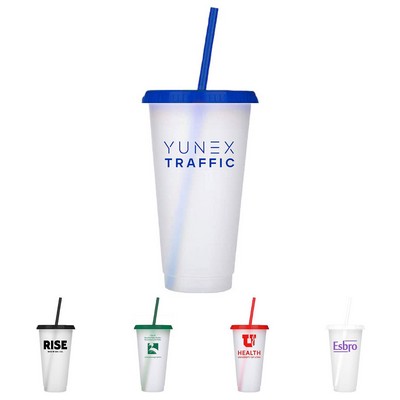 Reusable Plastic Tumbler with colored lid & Straw