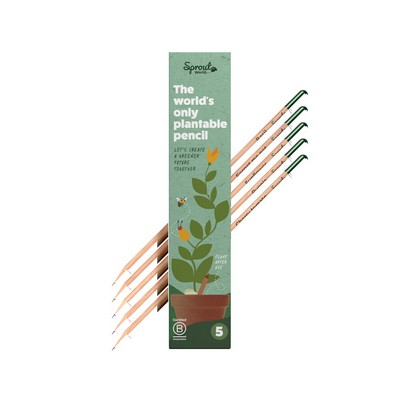 SproutWorld Custom Engraved Plantable Pencils in Standard 5 Piece Box.