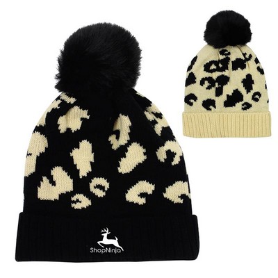 Leopard Print Pom Beanie