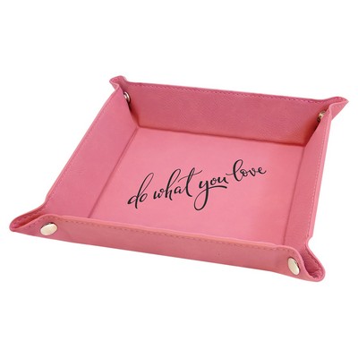 6" x 6" Pink Laserable Leatherette Snap Up Tray with Silver Snaps