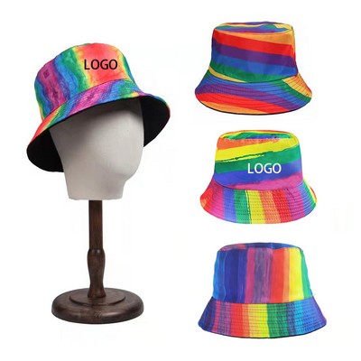 LGBT Pride Rainbow Polyester Unisex Double-Side-Wear Bucket Hat Outdoor Reversible Fishman Hat