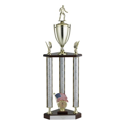 34" Pink Moonbeam 3-Column Trophy w/Cup, Holds 2" Insert & Takes Figure