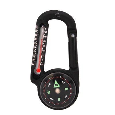 Black Carabiner Compass W/ Thermometer