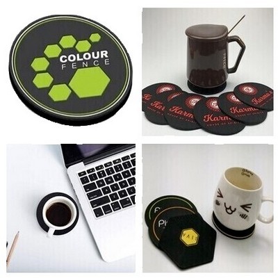 3.5" Diameter Flexible Molded PVC Coaster w/Luggage Tag