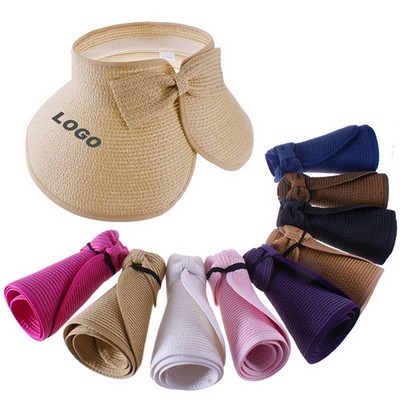 Women's Beach Sun Visor Foldable Wide Brim Roll-up Straw Hat