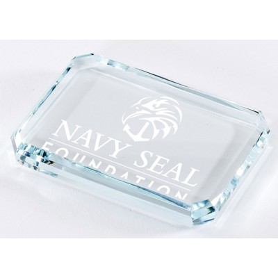 Priority at Hand Crystal Paperweight Award - 2 3/4'' x 3 3/4''