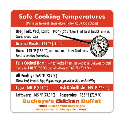 Health & Safety Laminated Safe Cooking Temperatures Magnet