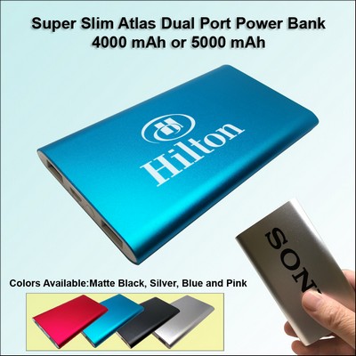 Super Slim Atlas Power Bank Dual Ports - 5000 mAh - Blue